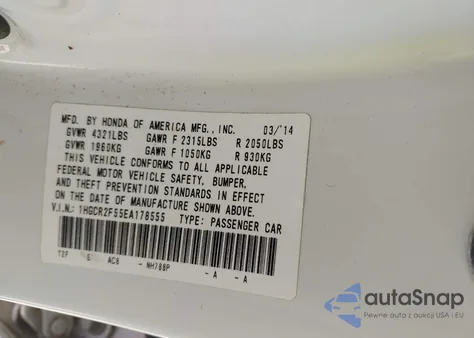 2014 Honda Accord Sport from USA, damaged, VIN 1HGCR2F55EA178555